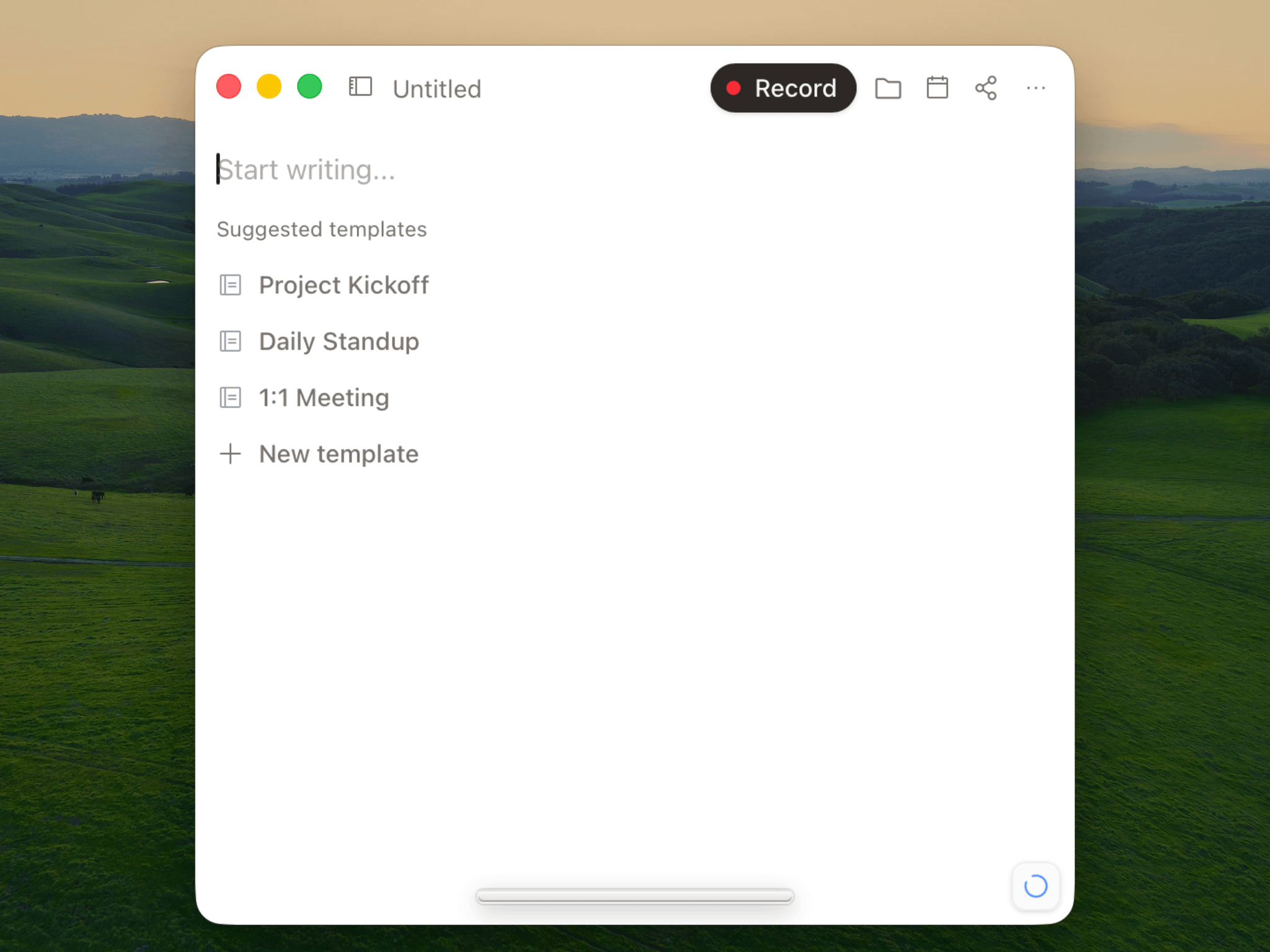 Current Anarlog new-note screen